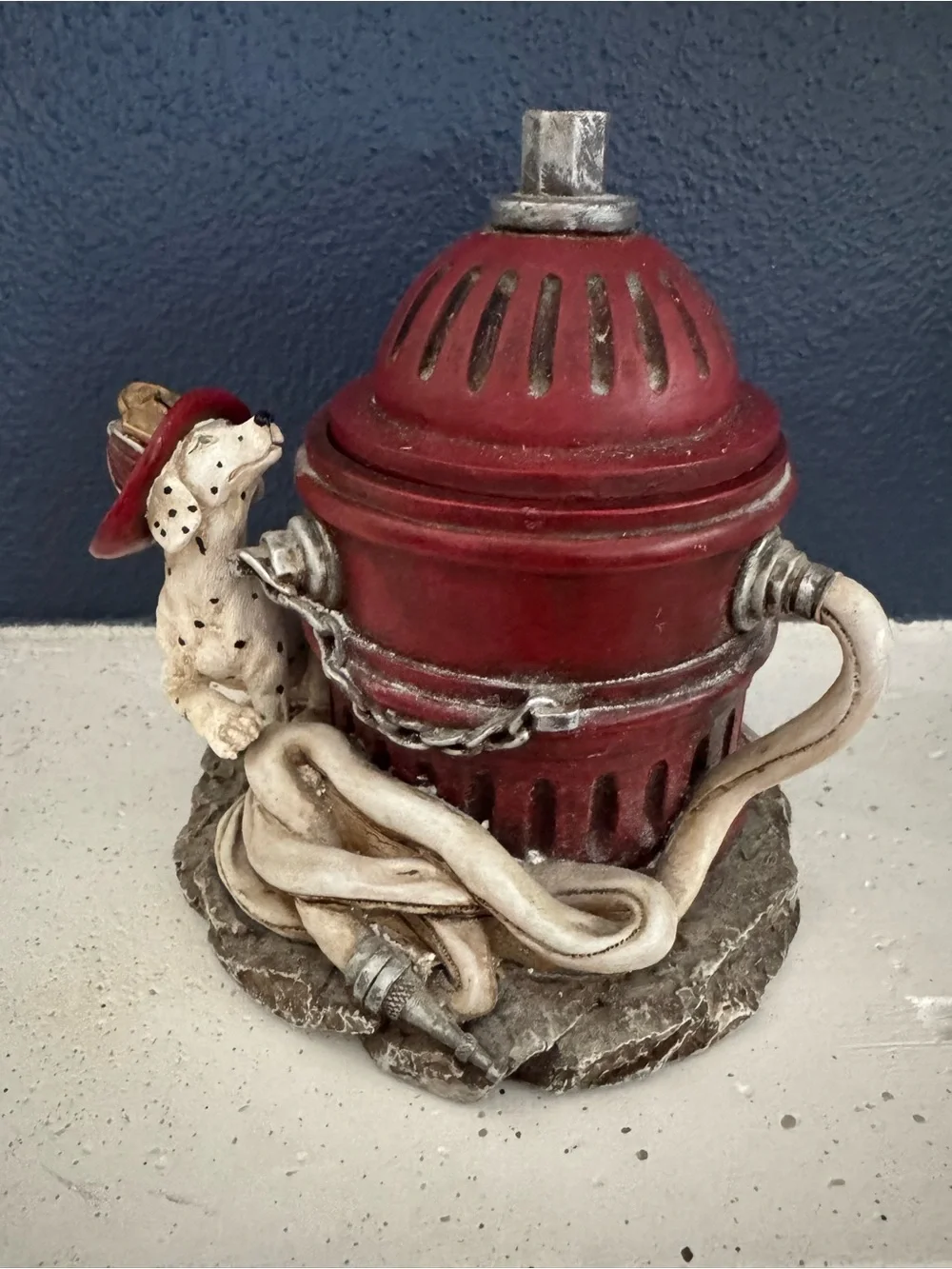 Red Hats of Courage - Firefighter Hydrant Figurine Dalmatian Hose + Prayer pic